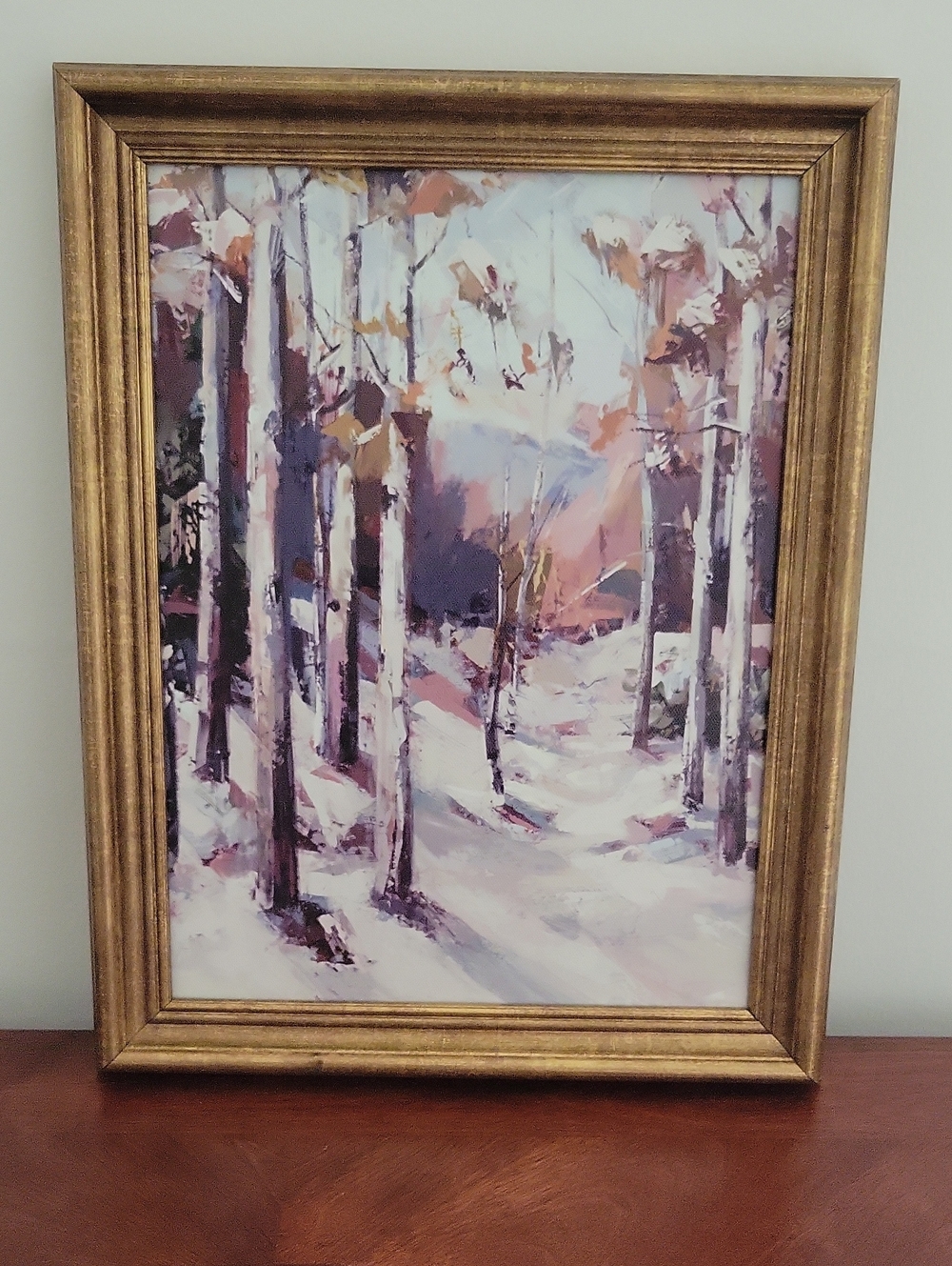 Threshold Gold Framed Winter Forest Painting - Purple and White Accents